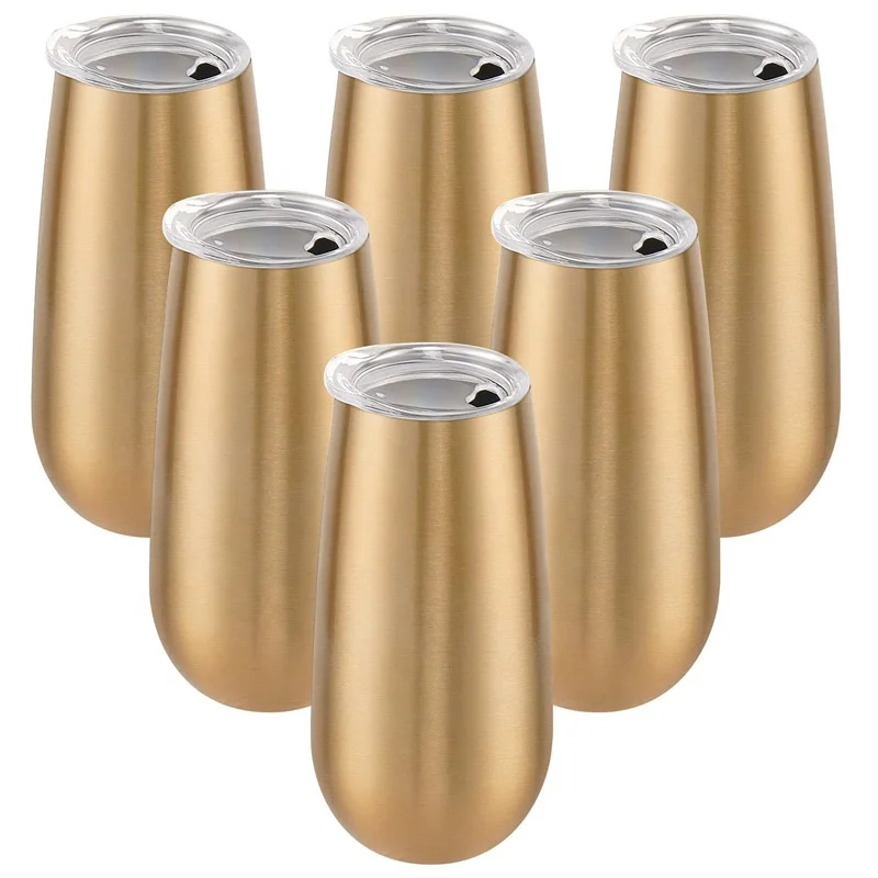 Insulated Mate Wine Tumbler Cup in Bulk with Lid Straw Brush Flute Coffee Mug Champagne Stainless Steel 6oz Customized Color