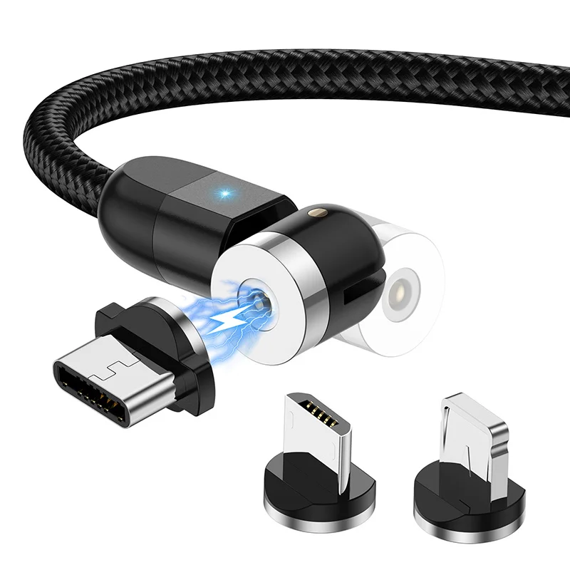 1M 2M 540 Degree Rotation USB C Magnetic Cable 2.4A Fast Charging Phone Type C Micro USB & ios Charger Data Wire