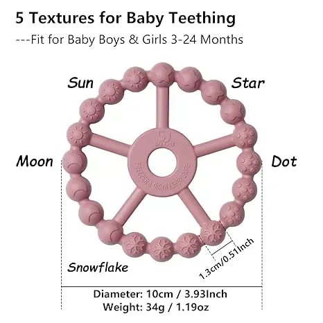 Easy to Grasp Toy for Baby Teething Relief 3 Pack Ring Teether Silicone Teething Ring Toys for Babies 0-6 6-12 12-24 Months