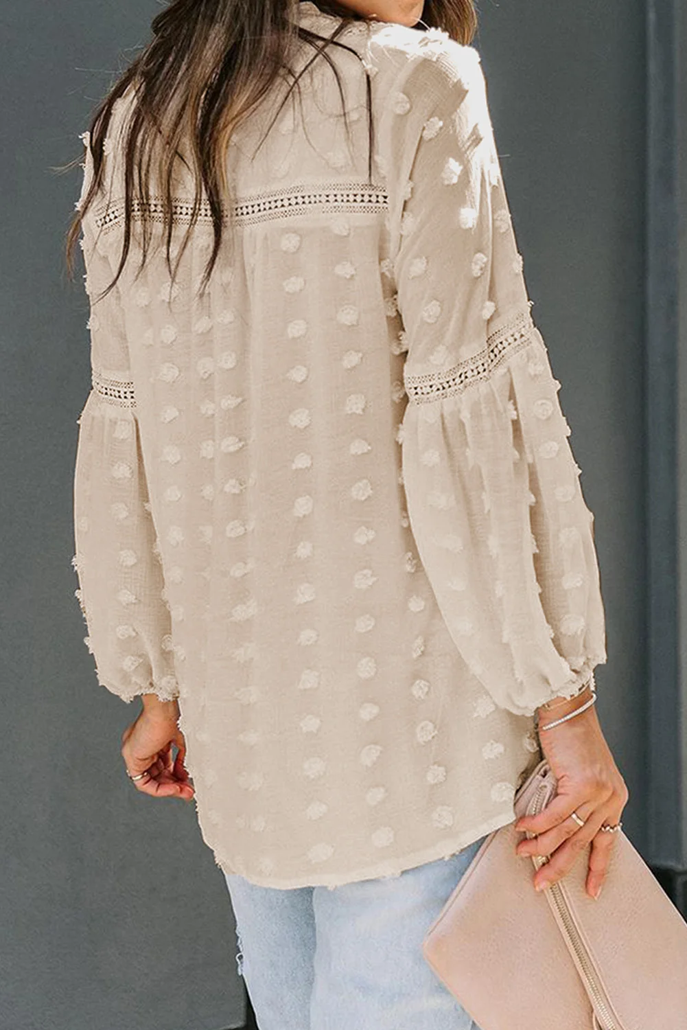 
New Design Solid Color Long Sleeve Vintage Sweatshirt Lace Lantern Sleeve Blouses Elegant Women Tops 