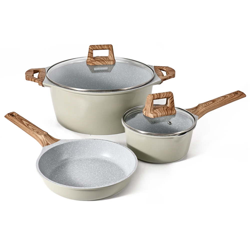 Hot Selling Classical Aluminium Cast Marble Non Stick Pots and Pans Kitchen Cooking Cookware Sets