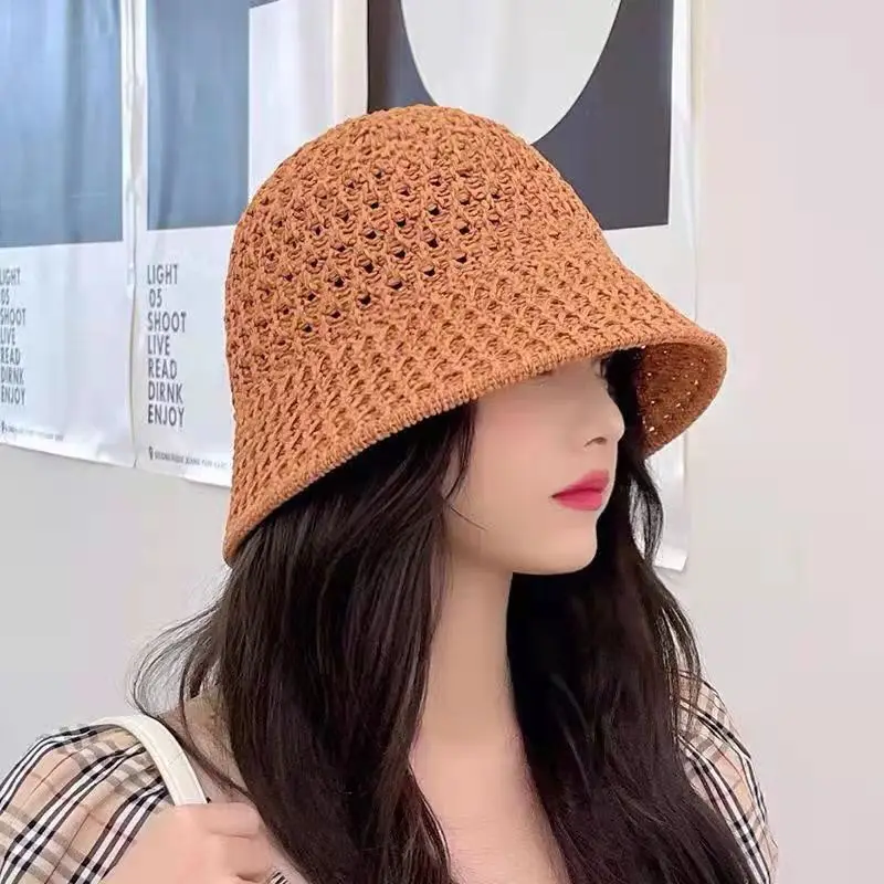 Woven straw rope bucket outdoor cap ECO sunshade ins fashion good bucket hats