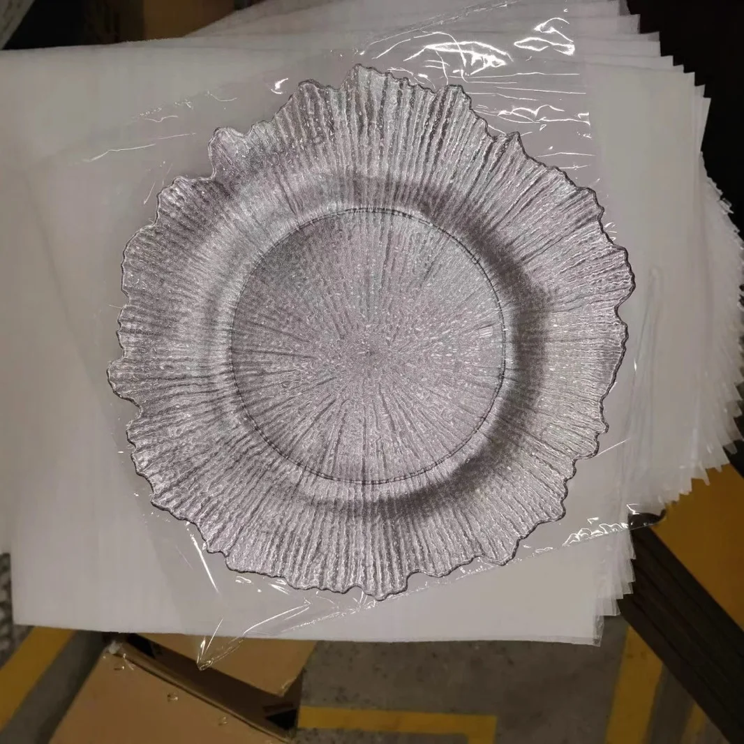 2025 new 36.5cm big size  double side  gold and silver reef table decoration round plastic charger plate for wedding party