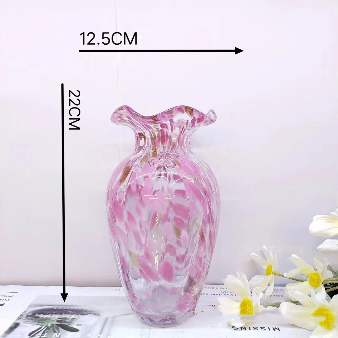 Interior Decor Colored Cherry Pink Vase Color Glazed Liuli Murano Glass Unique Europe Customized MJ Hand Made Blown Artist Home
