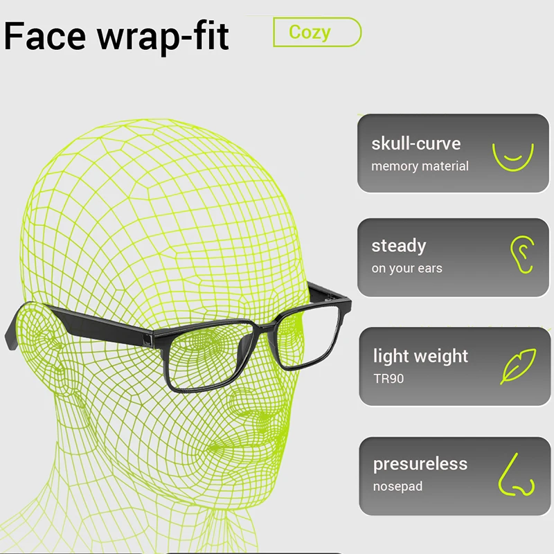 Smart Glasses Wireless Bluetooth compatible Hands-Free Calling Music Audio Sport Headset Eyewear Intelligent Eyeglasses