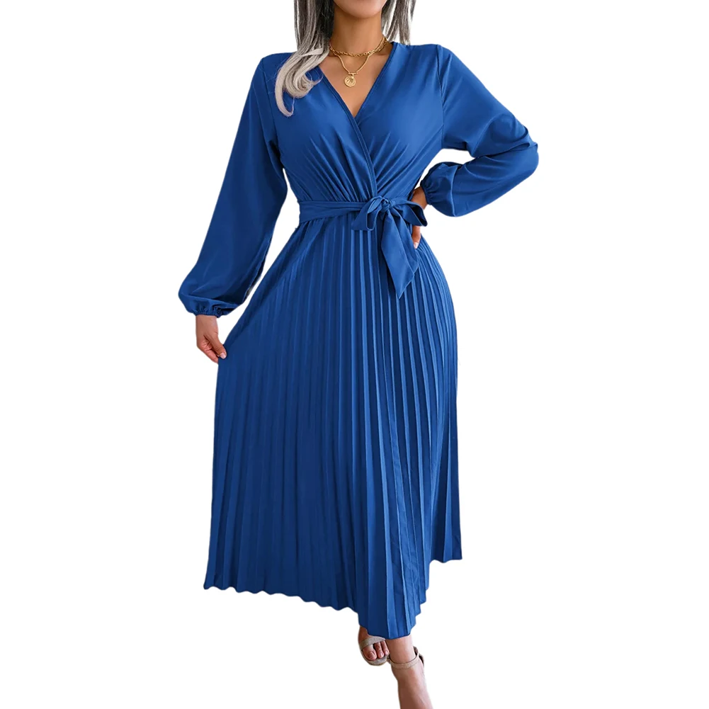 Casual Clothing Dress Winter and Autumn Women Lady Elegant Long Sleeve Belted Dresses