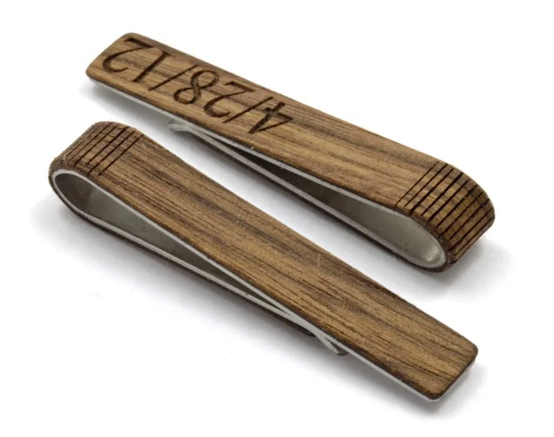 
Wholesale Luxury Men Blank Simple Silver Color Plated Brass Solid Wooden Tie Clip 