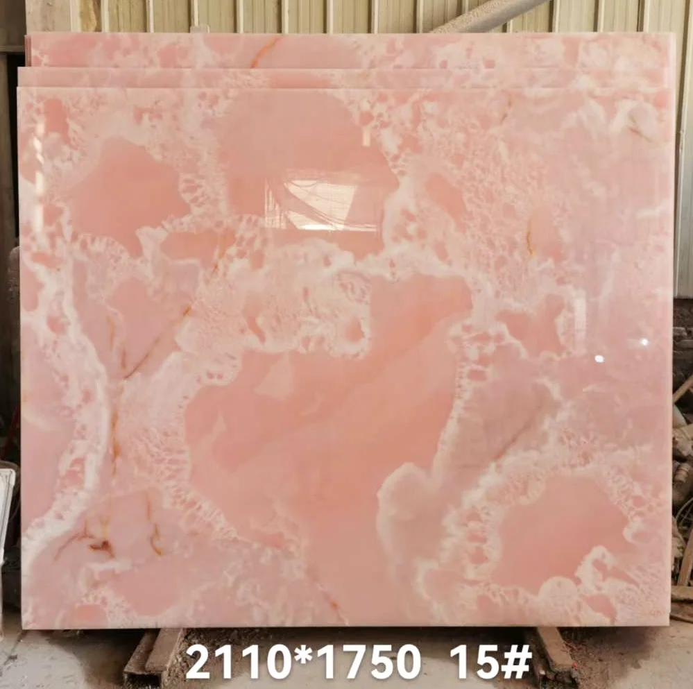 3/4' Crystal Pink Onyx Marble Slab Bathroom Vanity Countertop Backlit Feature Wall Luminous Coffee Table Furniture Table Top