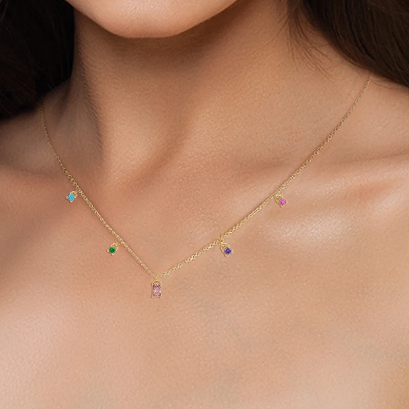 ROXI 925 Sterling Silver Fashion Long Necklace Jewelry Colorful Diamond CZ Gold Initial Necklace