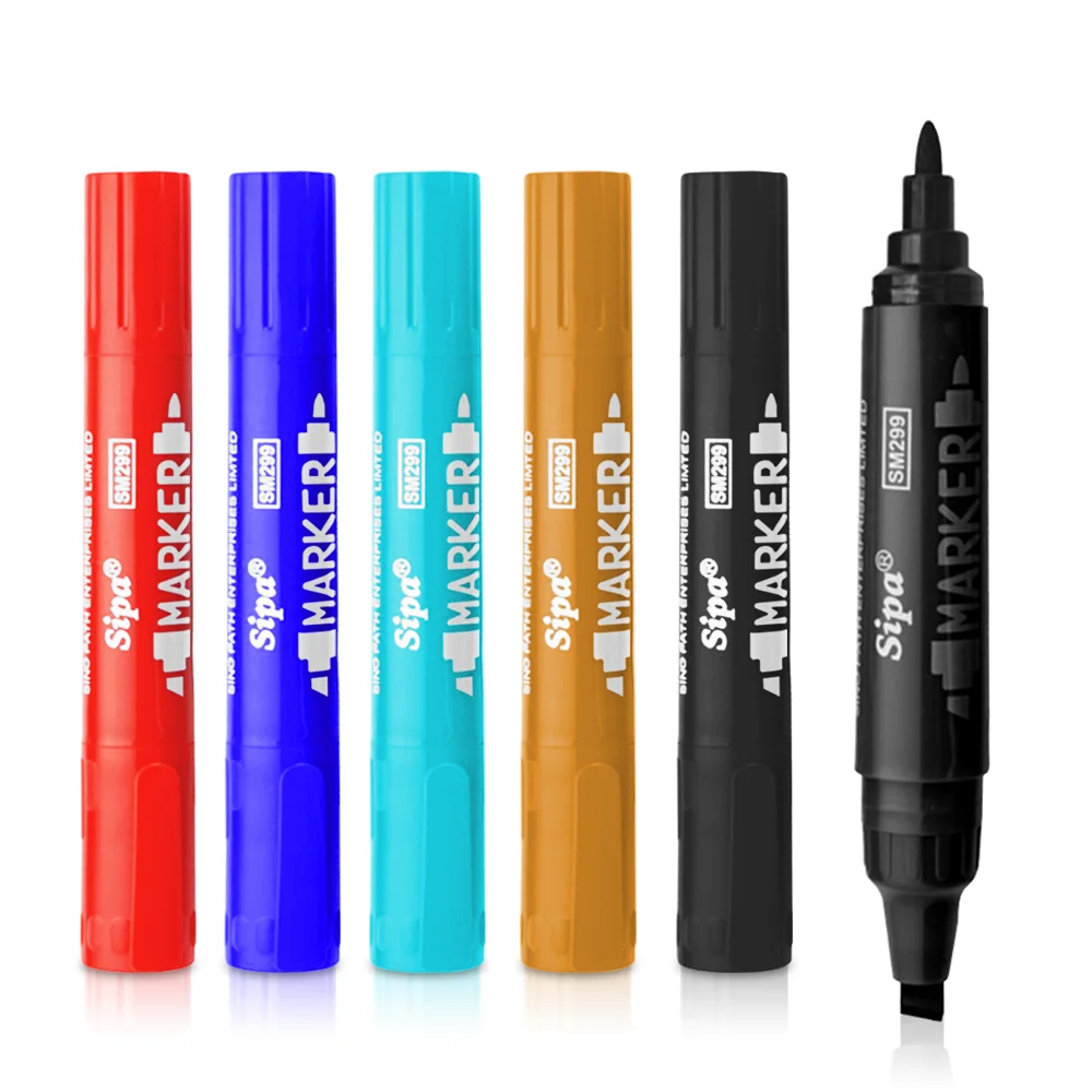 Sipa SM299 custom logo factory direct sale dual tip black ink waterproof permanent marker pen for school logistic and office