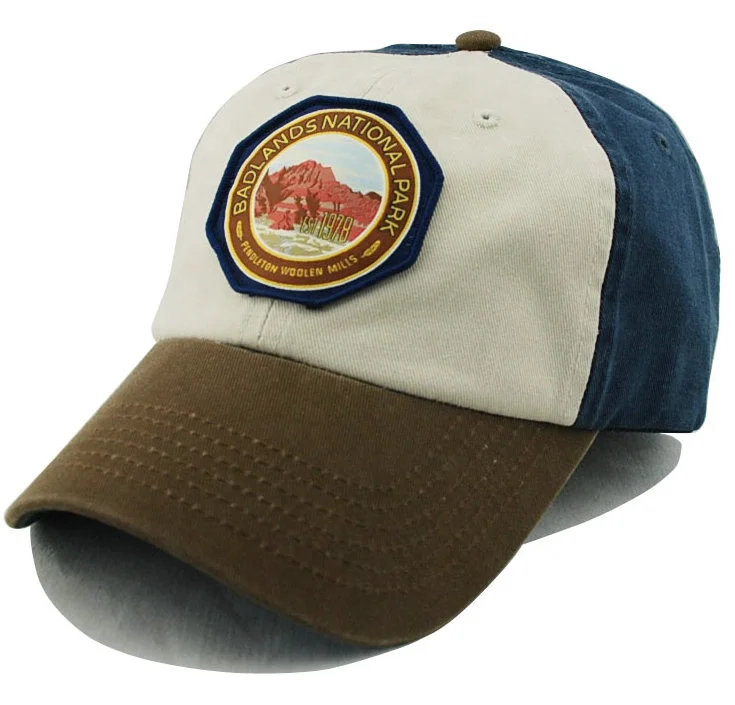 
100% Cotton washed distressed vintage customized felt woven patch applique sport baseball dad cap hat 