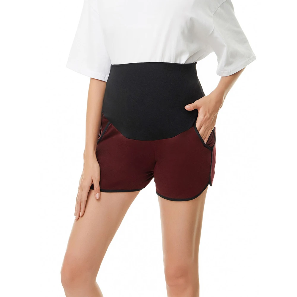 Wholesale Elastic Waist Abdominal Stitching Maternity Sports Yoga Shorts