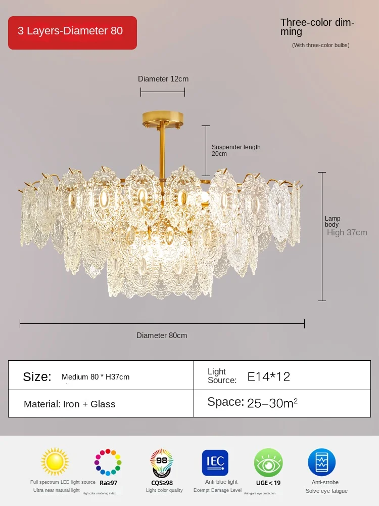 Luxury Modern Gold glass K9 Crystal Chandelier indoor Living Room
