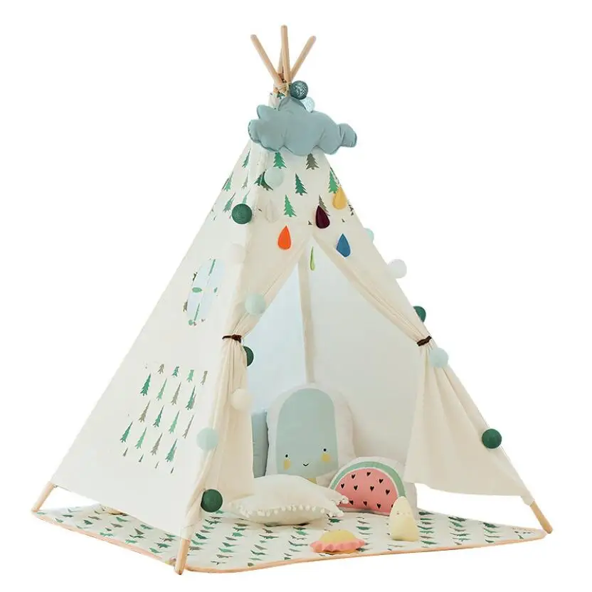 
Teepee Tent for Kids with Carry Case, Natural Cotton Canvas Teepee Play Tent, Toys for Girls/Boys Indoor & Outdoor Playing 