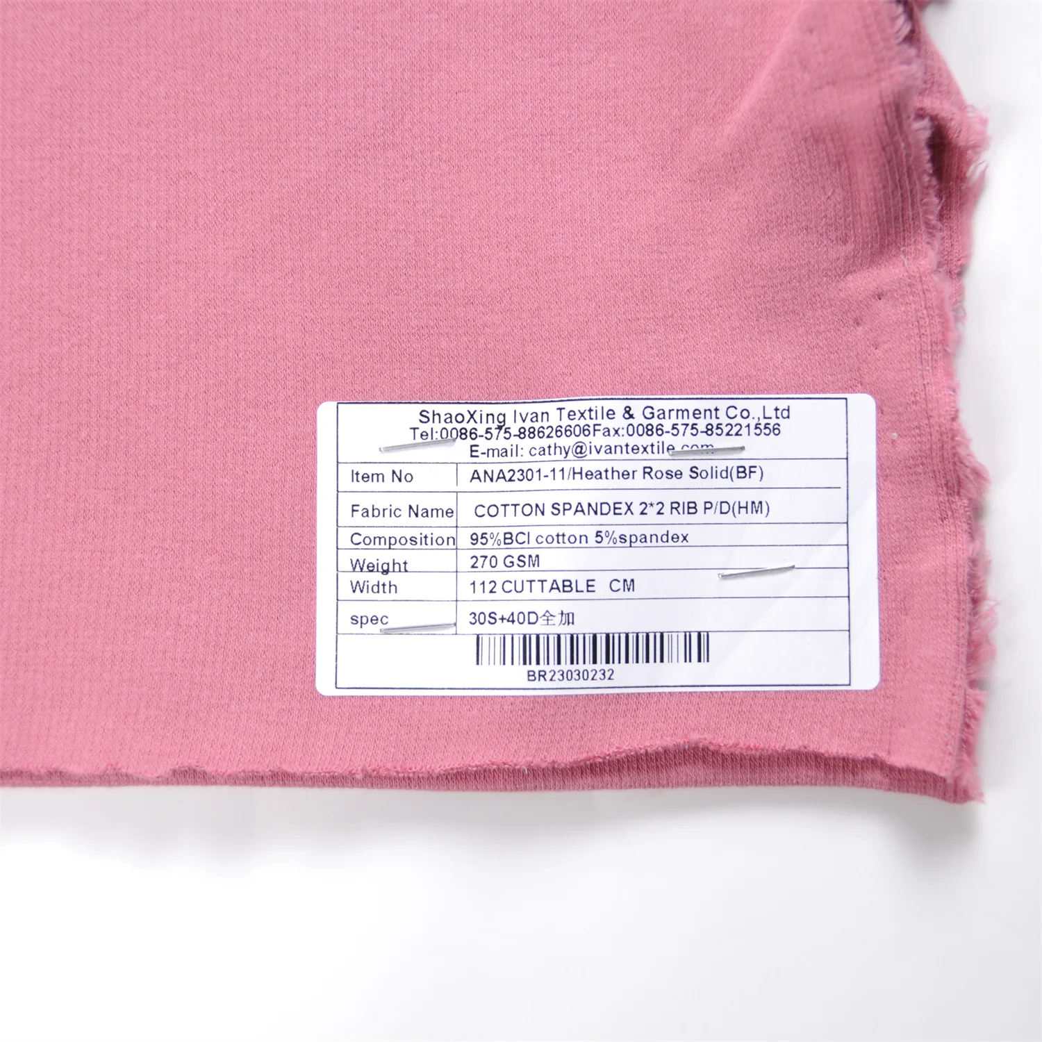 Factory wholesaler cheap price 95%BCI cotton 5%spandex rib pd fabric for garment