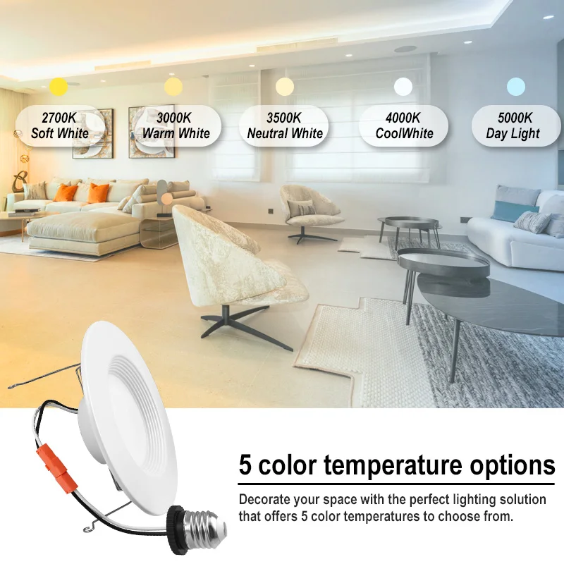 Hot Selling ETL Listed E26 TP24 LED Retrofit Downlight 6inch 15W 5CCT Adjustable 90-130V Baffle LED Can Lights retrofit kits