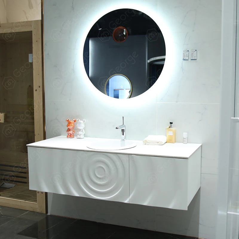 Designer custom bathroom cabinet combination oak double basin rock slab integrated bathroom cabinet