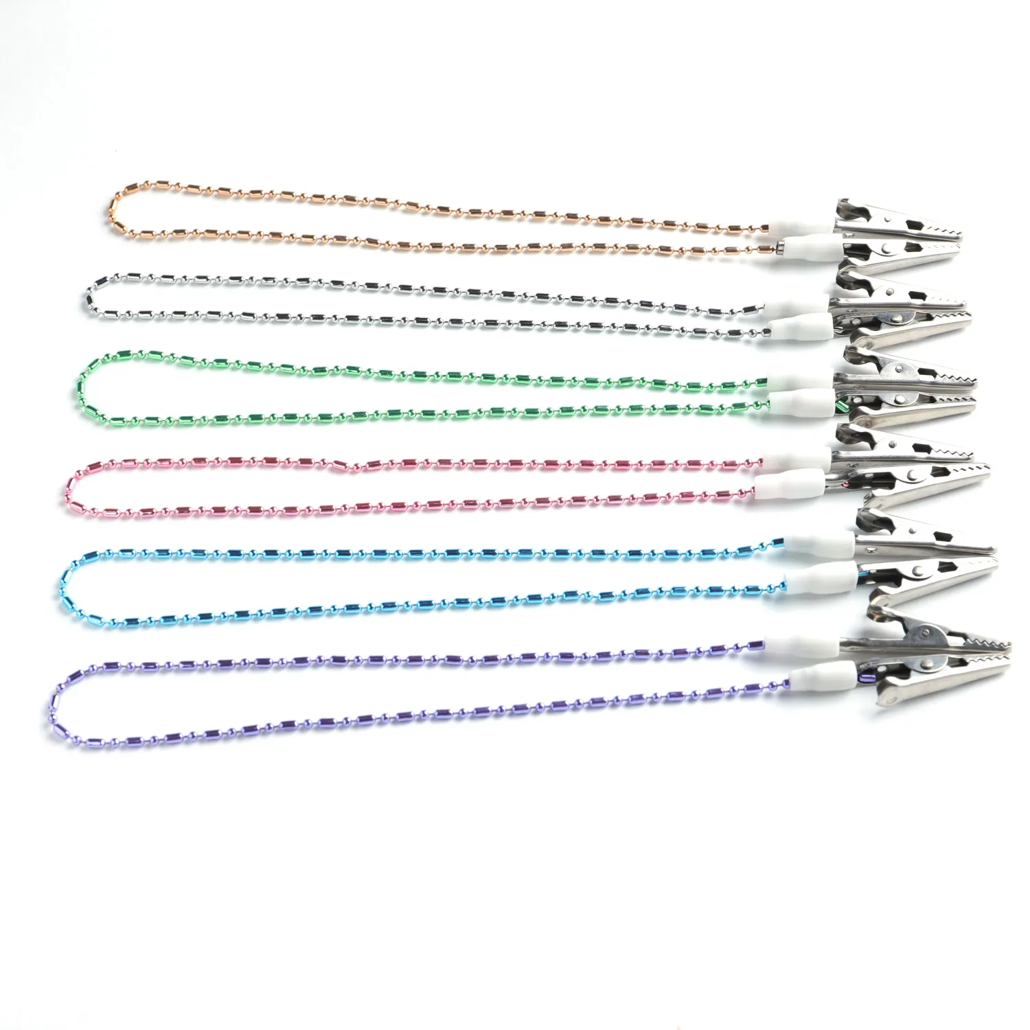 6 Pcs/Set Dental Colorful Bib Clips Cord Napkin Holder Flexible Metal Ball Chain Bibs 48cm Stainless Steel Instrument Materials