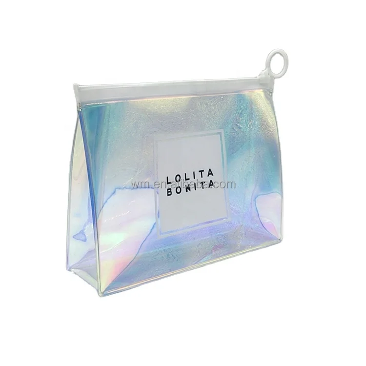 Fashionable design holographic PVC makeup cosmetic bag custom logo hologram iridescent cosmetic bag
