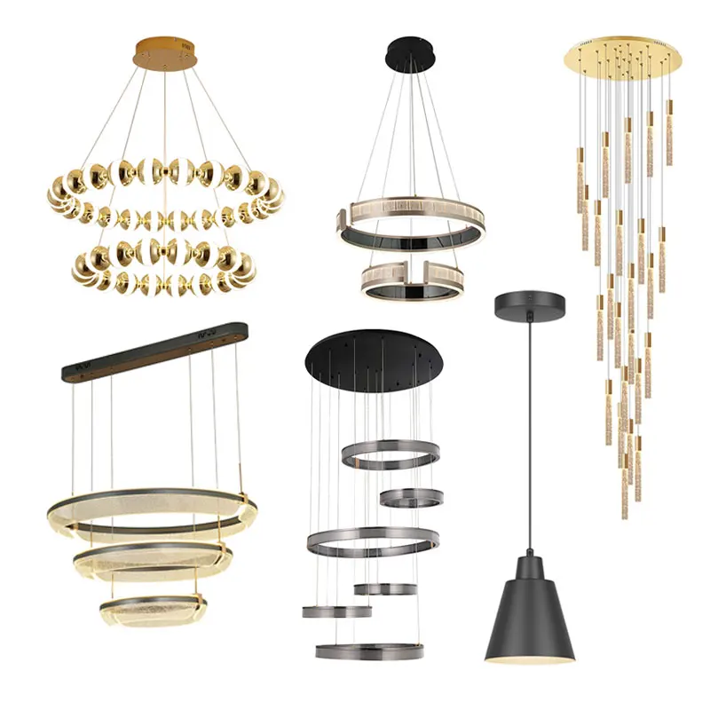 custom ring luxury large hotel living room bedroom ceiling stair K9 crystal lighting black modern nordic led chandelier