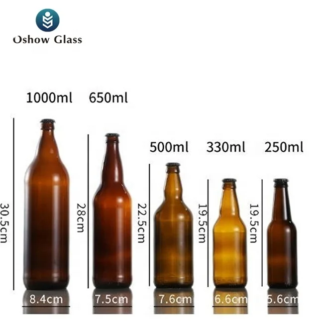 OSHOW Wholesale 250ml 330ml 500ml 650ml 1000ml Amber glass beer bottle beverage bottle