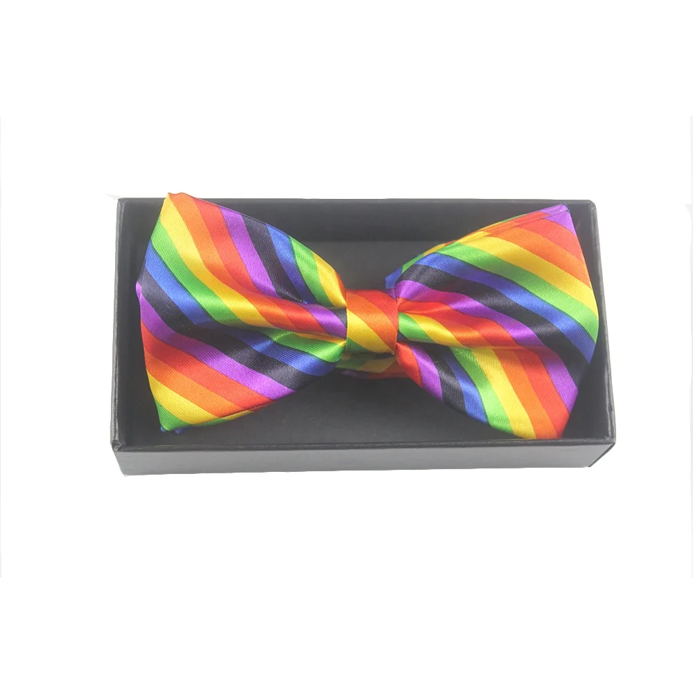 Factory direct 100% polyester custom rainbow striped bow tie handmade printed bow ties for men
