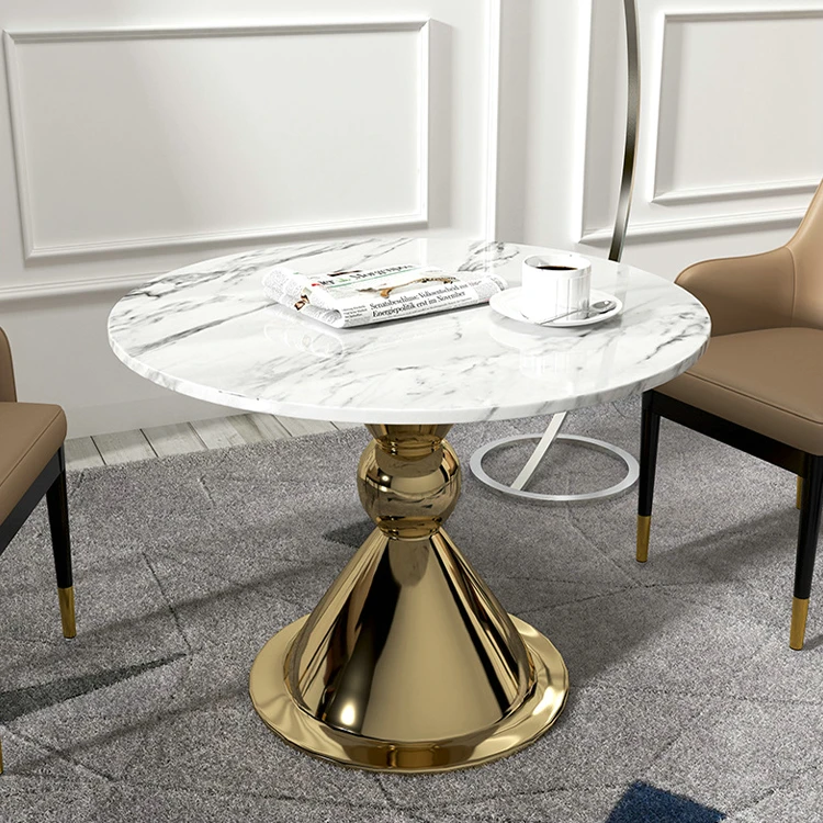 Italian style rock plate table chair modern simple hotel round table light luxury marble small family round table combination