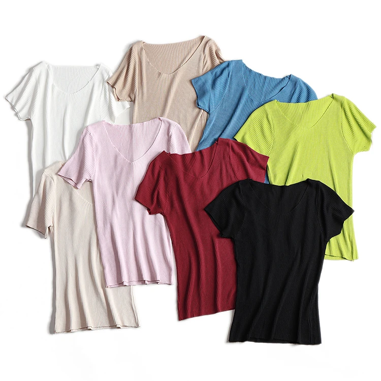 Pullover knitted Short Sleeve knitted Sweater Women Spring Summer Slim Basic Solid Casual Base Female knitting shirts