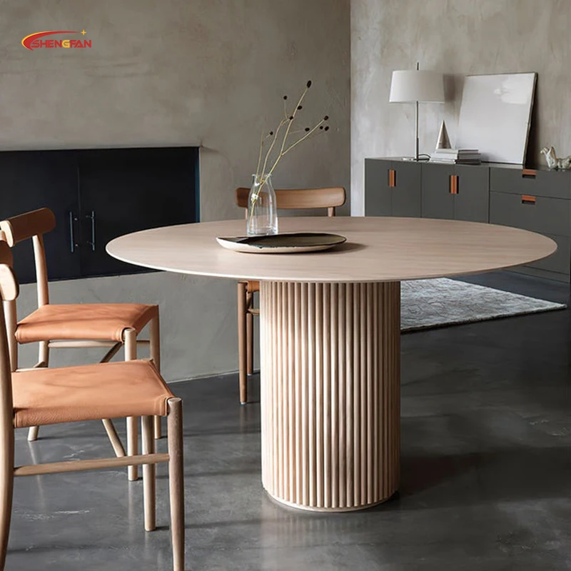 Modern Design Home Furniture Cream Style Customized Restaurant Dining Table Solid Wood Table Set 6 Seater