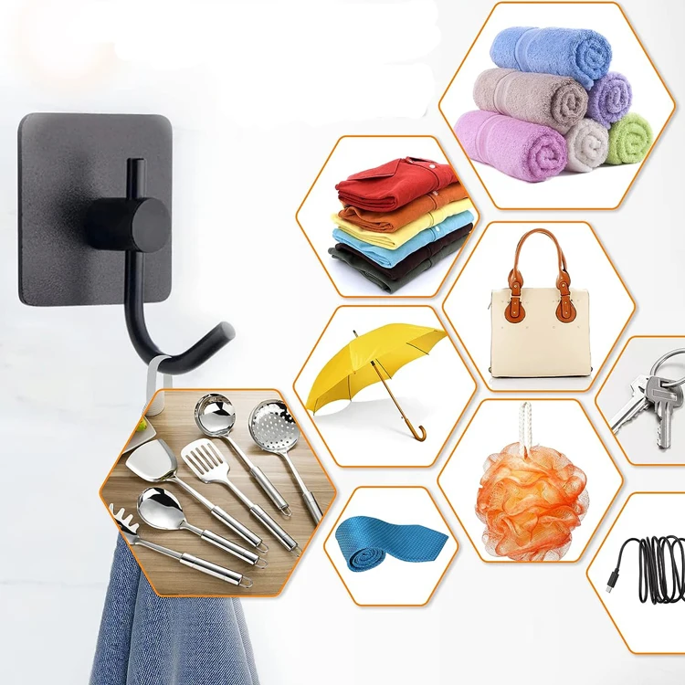 Jutye Bathroom Accessories Stainless Steel Self Adhesive Wall Coat Rack Towel Hooks Key Holder Rack Clothes Rack Hanging Hooks