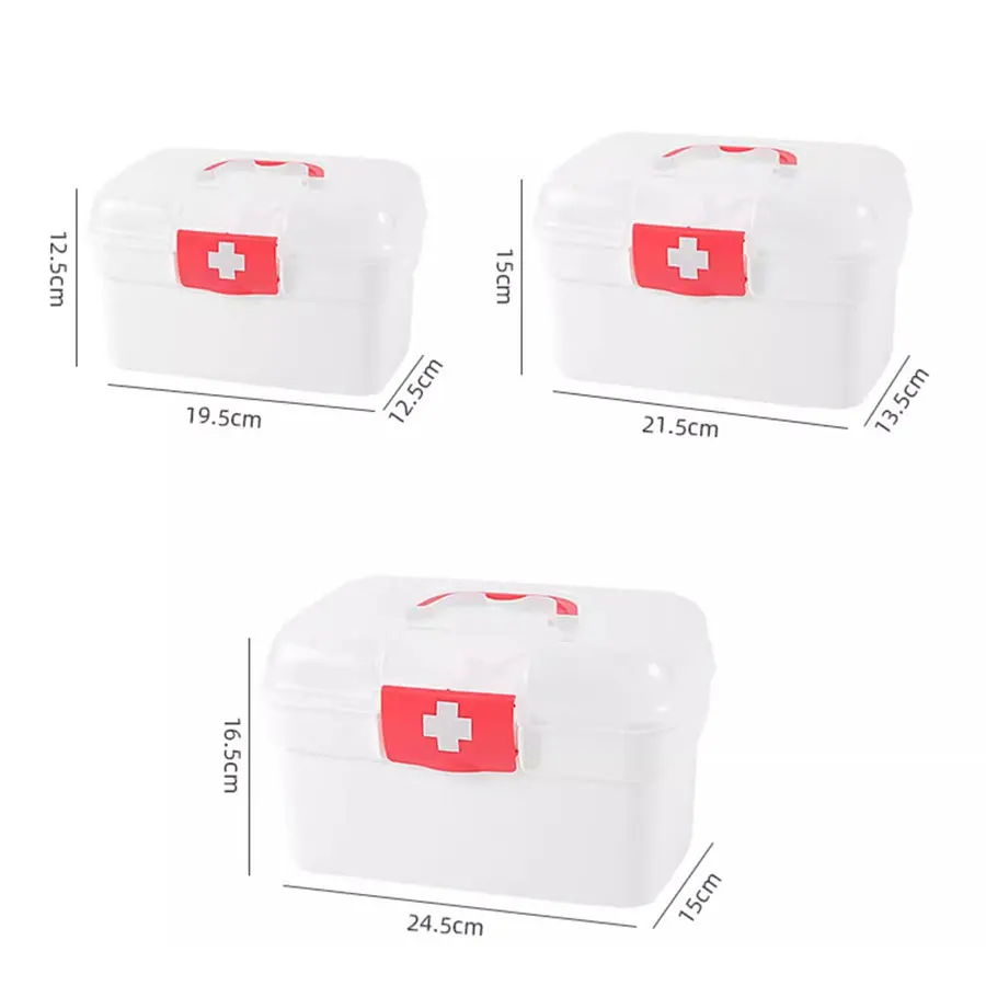 Home new portable transparent medicine organizer box medical kit medicine chest with handle