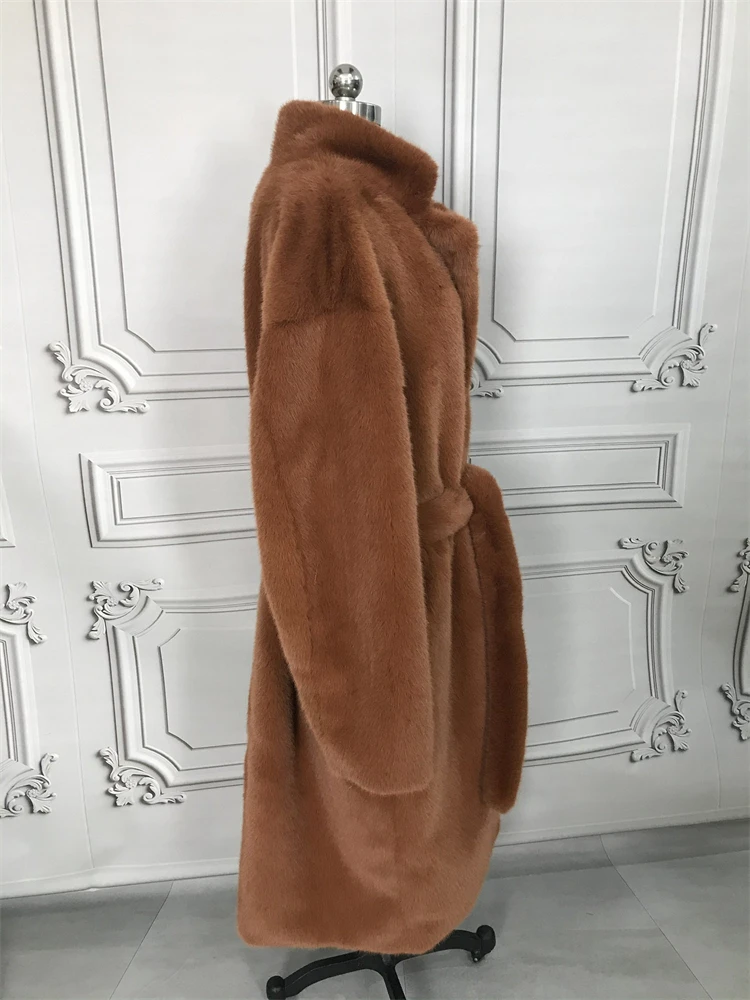 Wholesale Long Sleeve Casual Wear Women Faux Mink Fur Coat Plain Dye Fake Fur Overcoat