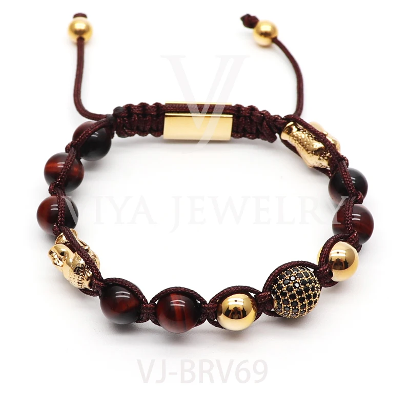 Elegant 8mm Red Green Yellow Blue Tiger Eye Charm Bracelet Black Natural Stone Beads Bracelet