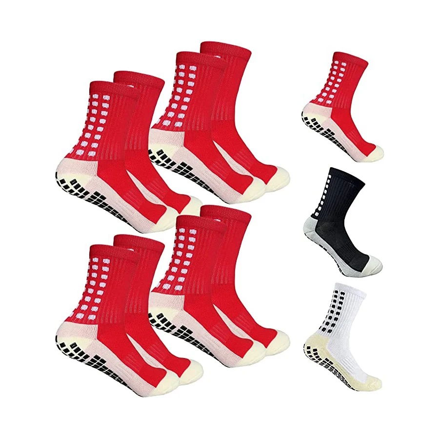 Custom High Quality White Mid Calf Mens Non Skid Football Soccer Grip Socks