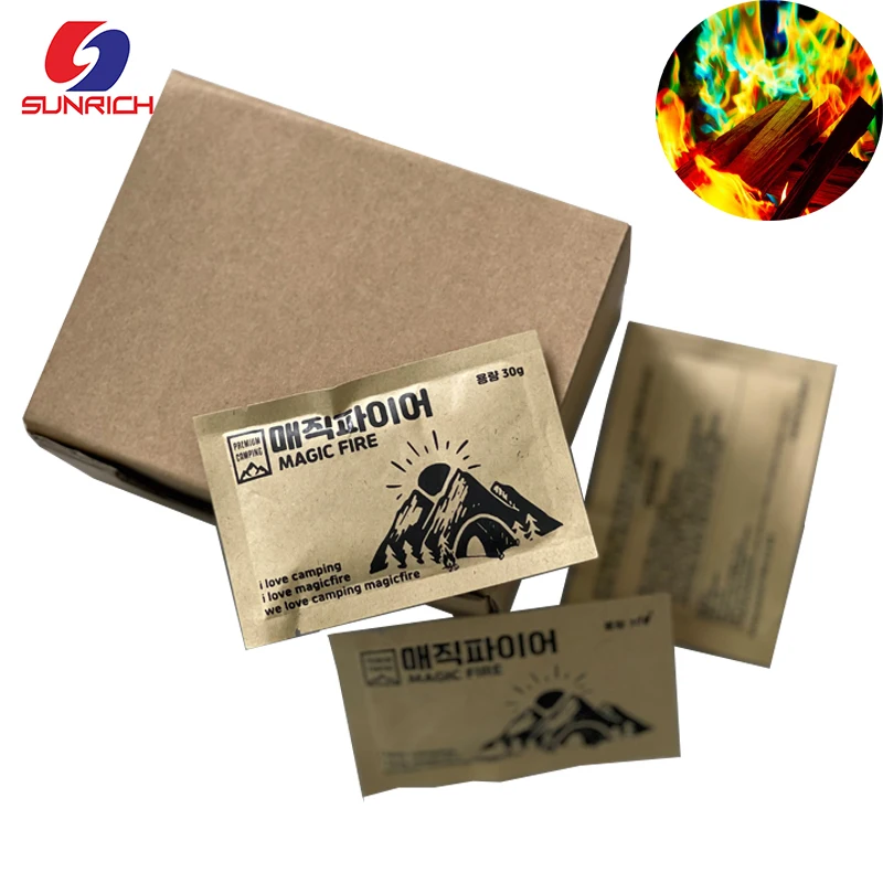 Outdoor products BBQ fire pit custom paper bag Mystical fire powder magic neon art fire for camping party fireplace bonfire