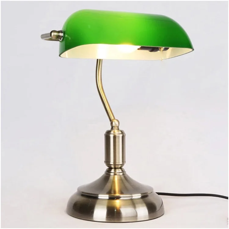 Antique Desk Lamps Bronze Iron Glass Green Banker Table Lamp