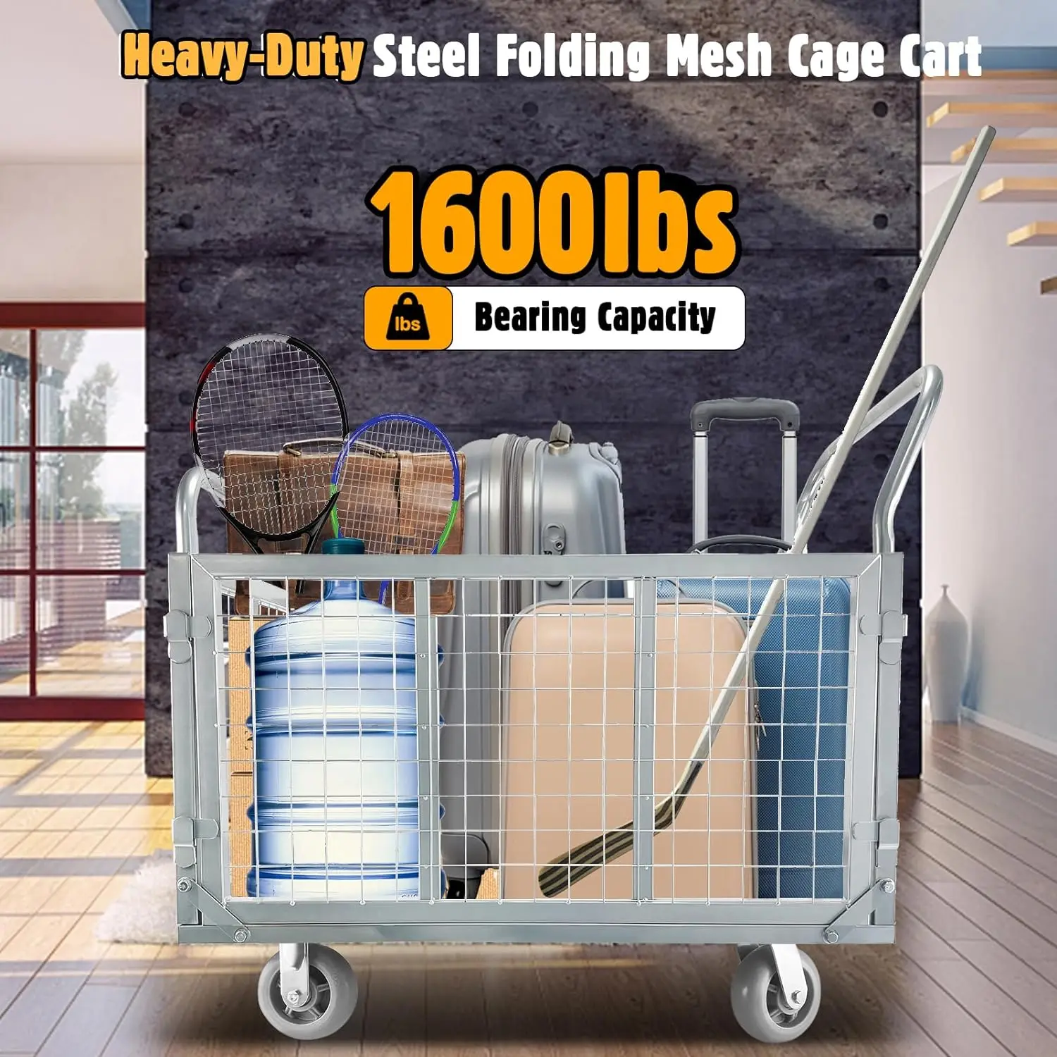 Movable Platform Truck with Cage Folding Trolley Load 1600LBS Multi-purpose Pulley Tool Car Work Cart on Wheels