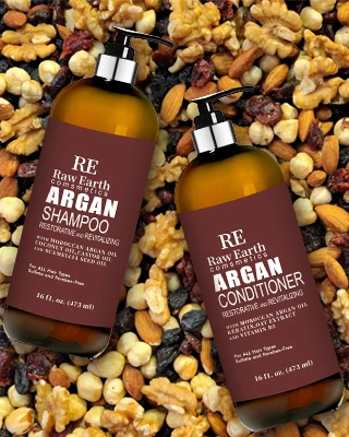 RAW EARTH Argan Oil Shampoo and Conditioner Kit - Keratin, Repair and Moisturize, Sulfate-Free - All hair types