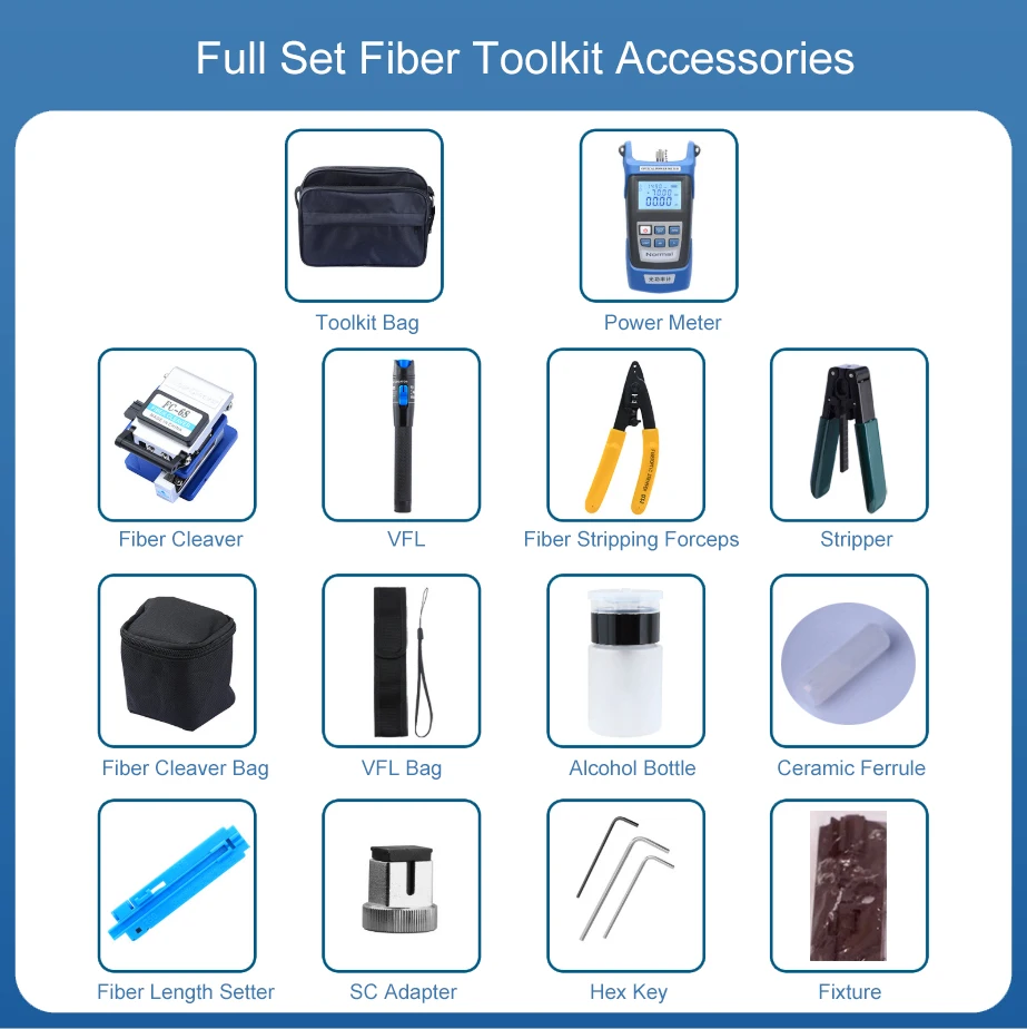 30KM VFL Testers &Tools OPM Optical Power Meter FC-6S Fiber Cleaver Visual Fault Locator Fiber Optic Equipment Optical Toolkit