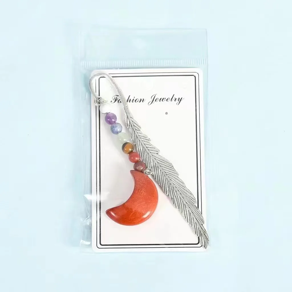 Wholesale Natural stone crystal gemstone crystal craft crystal moon seven charkras bookmark for home healing gift