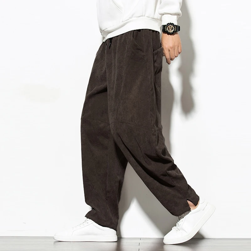 Classic Straight Corduroy Pants Mens Vintage Washed Corduroy Loose Pants