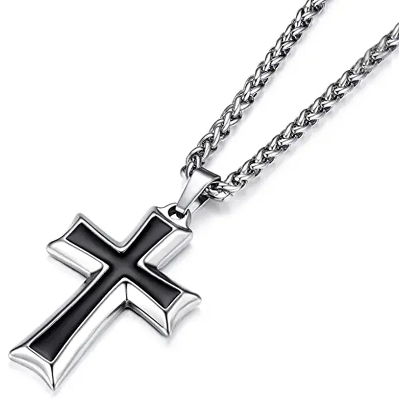 2023 Fashion Stainless Steel Enamel Pendant Christian Jesus Cross Pendant Necklace