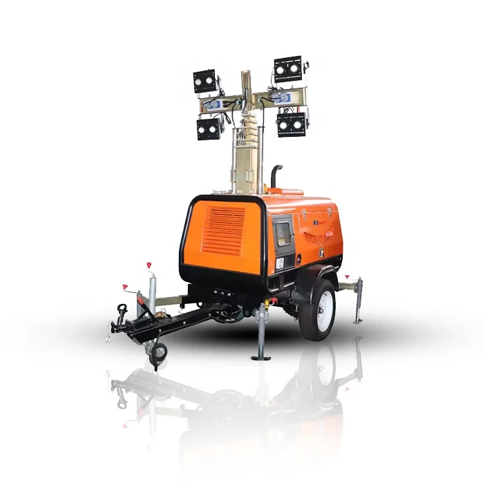 5m 7m 9m Mobile Light Tower Adjust Height Manually Sports Stadium 4HVP4000 diesel Harness with Kubota Engine