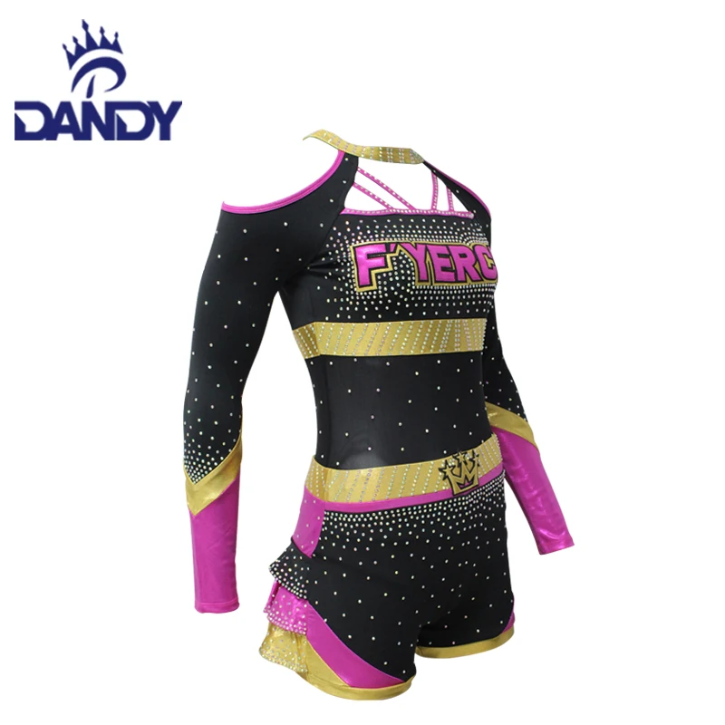 High school Pleat Skirts Cheerleading Uniforms Shiny Rhinestones Cheerleader Uniforms
