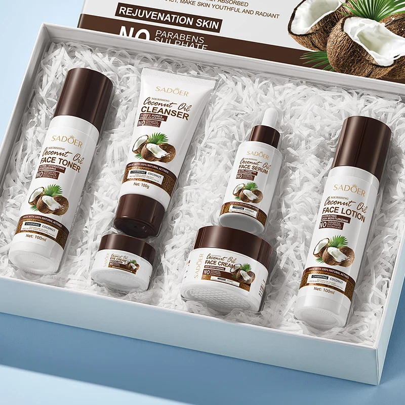 OEM SADOER Private Label Coconut Oil Beauty Skin Care Set Organic Moisturizing Nourishing Face Care Beauty Gift Box Skincare Kit