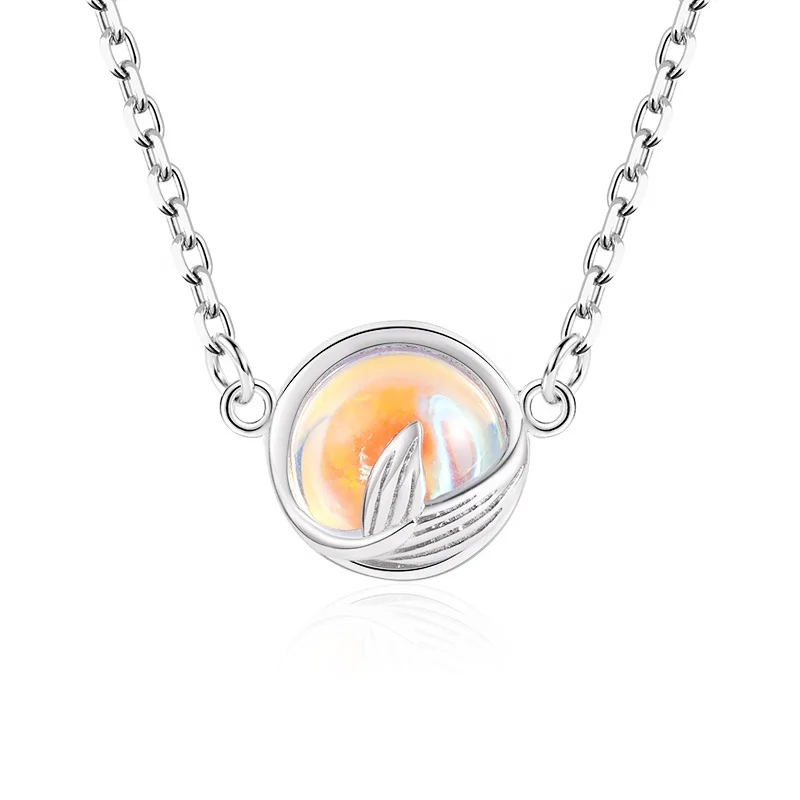 Fashion 925 women silver fish tail colorful stone pendant necklace