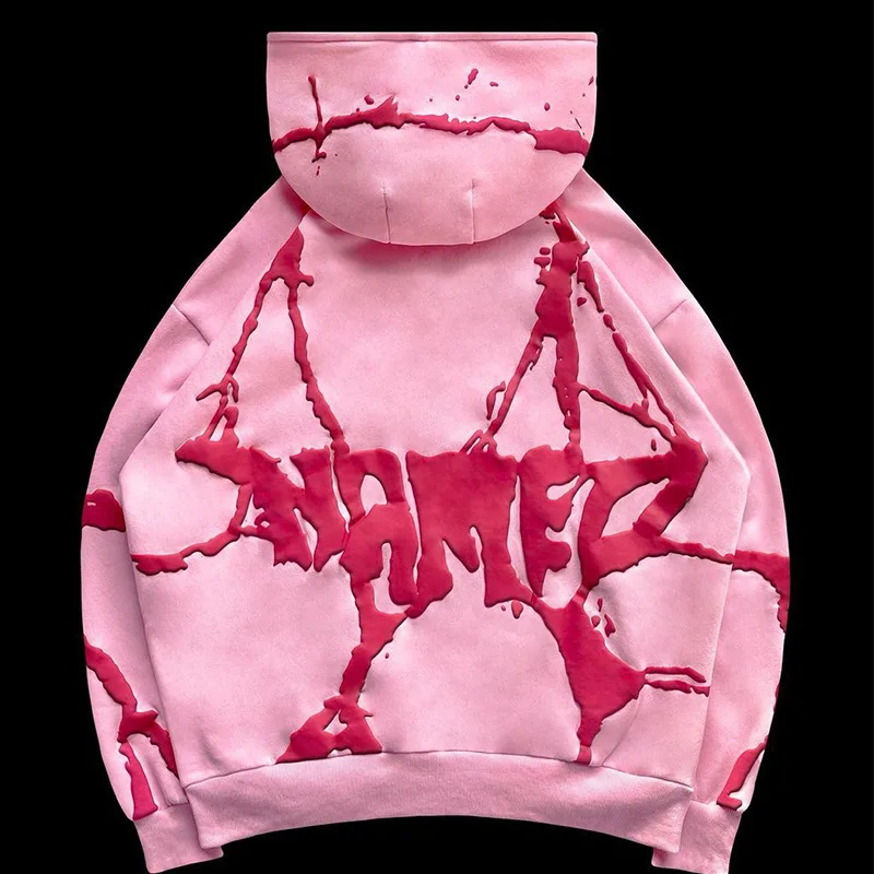 High Quality Custom Puff Print Pullover Hoodies Set Hip-Hop Zip Hoodie Jacket Jogger Pants Tracksuits Two Piece Set 3D Printing
