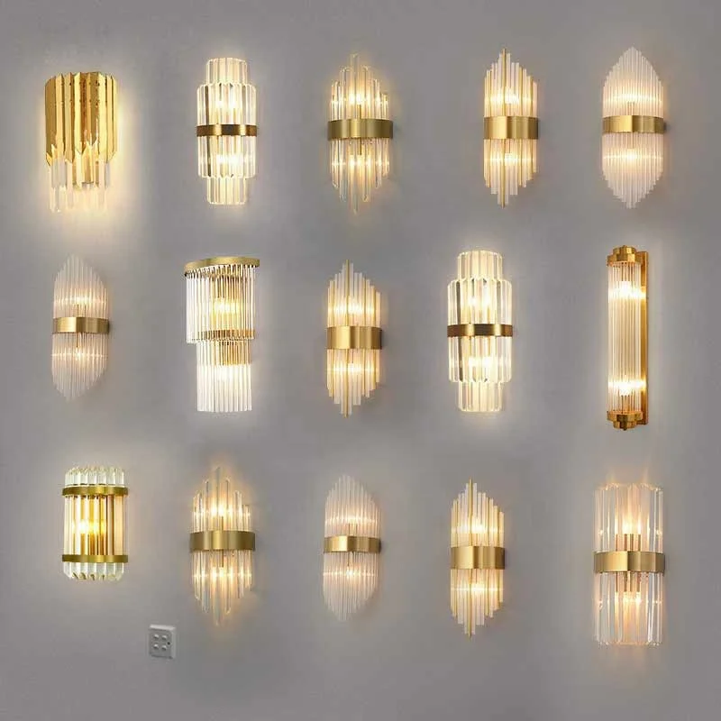 Modern Crystal K9 Wall Sconce Reading Lamps Led Indoor Decorative Hotel Project Night Wall Light Gold Living Room Iron Round E14