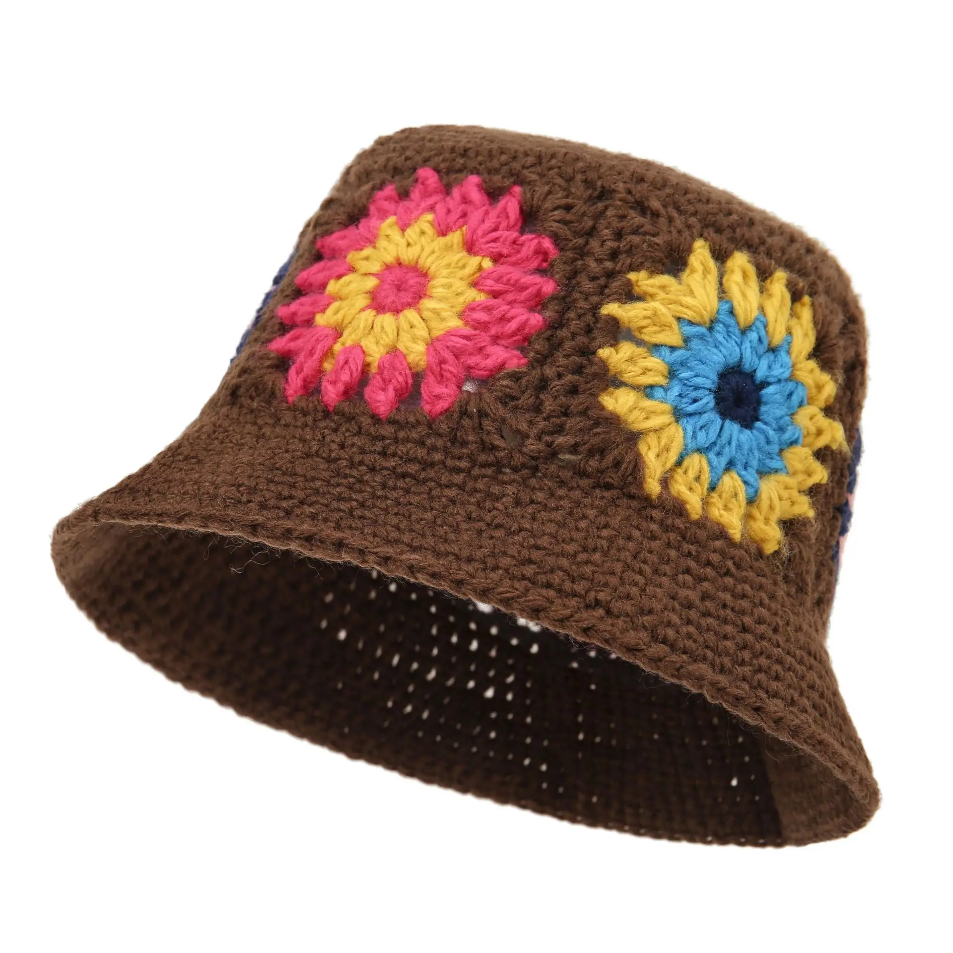 Custom Knitted Bucket Hat Summer Winter Women Flower Dome Casual Hats Hand Crocheted Fisherman bucket Cap