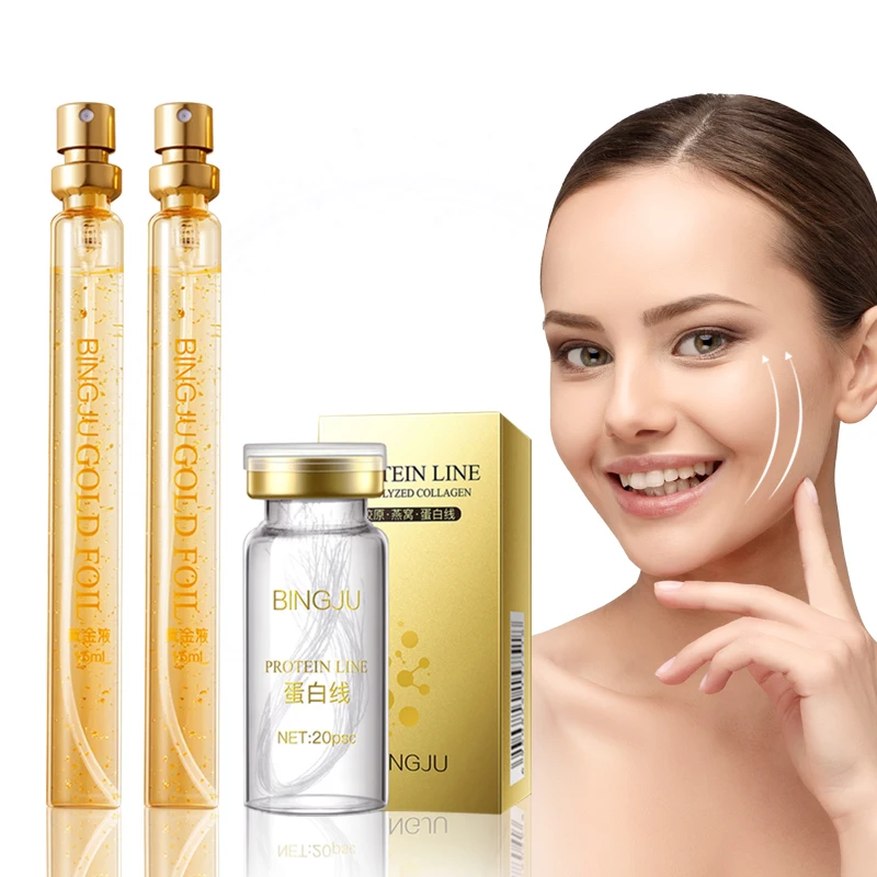 Wholesale protein thread Carving Facial Beauty Salon collagen thread with 24k gold serum kit